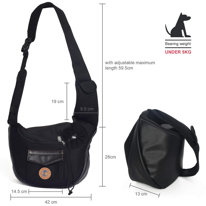 MQFORU Pet Sling Carrier, Breathable Soft Mesh Small Puppy Cat Dogs Travel Shoulder Bag, Adjustable Strap Hand Free Collapsible Sling for Outdoor Walking Black - PawsPlanet Australia