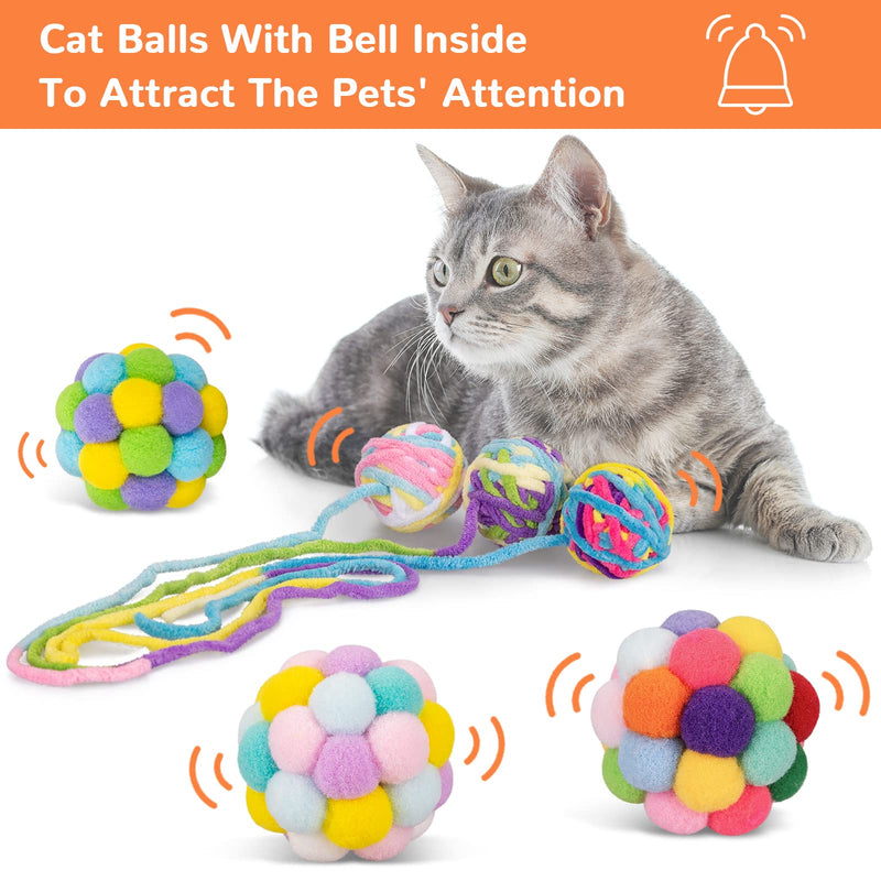 Cat Toys Ball, Woolen Yarn Cat Toy Balls with Bell and Cat Fuzzy Balls, Interactive Cat Toys for Indoor Cats and Kittens, Cat Kitten Chew Toys, 6 Pack - PawsPlanet Australia