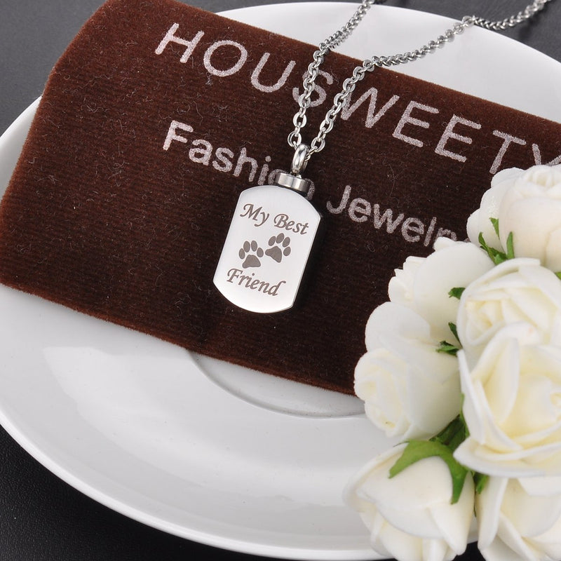 HOUSWEETY Pet Cremation Jewellery My Best Friend Dog Cat Paws Urn Pendant Necklace - Memorial Ashes Keepsake - PawsPlanet Australia