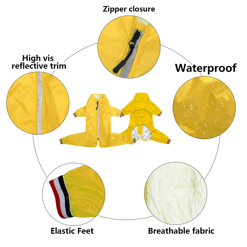 Ctomche Lightweight Packable Reflective Dog Raincoat,Water Resistant,Dog Raincoat With legs,Pet Waterproof Rain Jacket Rainwear Clothes for Small Medium Dogs Yellow-XS X-Small - PawsPlanet Australia