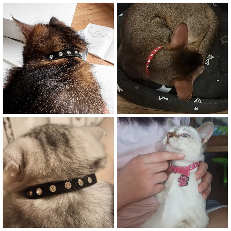 Rhinestone Dog Collar Cute Crystal Diamond Cat Collar Soft Leather Kitten Puppy Collars Adjustable for Small Medium Dogs Purple S - PawsPlanet Australia