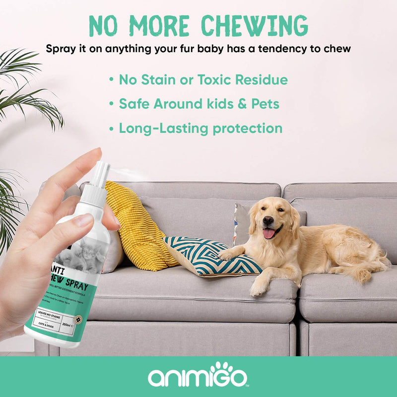 Animigo Dog Anti Chew Spray - 250ml - Alcohol Free & Non-Toxic Cat & Dog Repellent Spray For Furniture - Stop Chewing Pet Corrector Spray For Dogs - Anti Chew Spray For Puppies, Cats & Kittens - PawsPlanet Australia