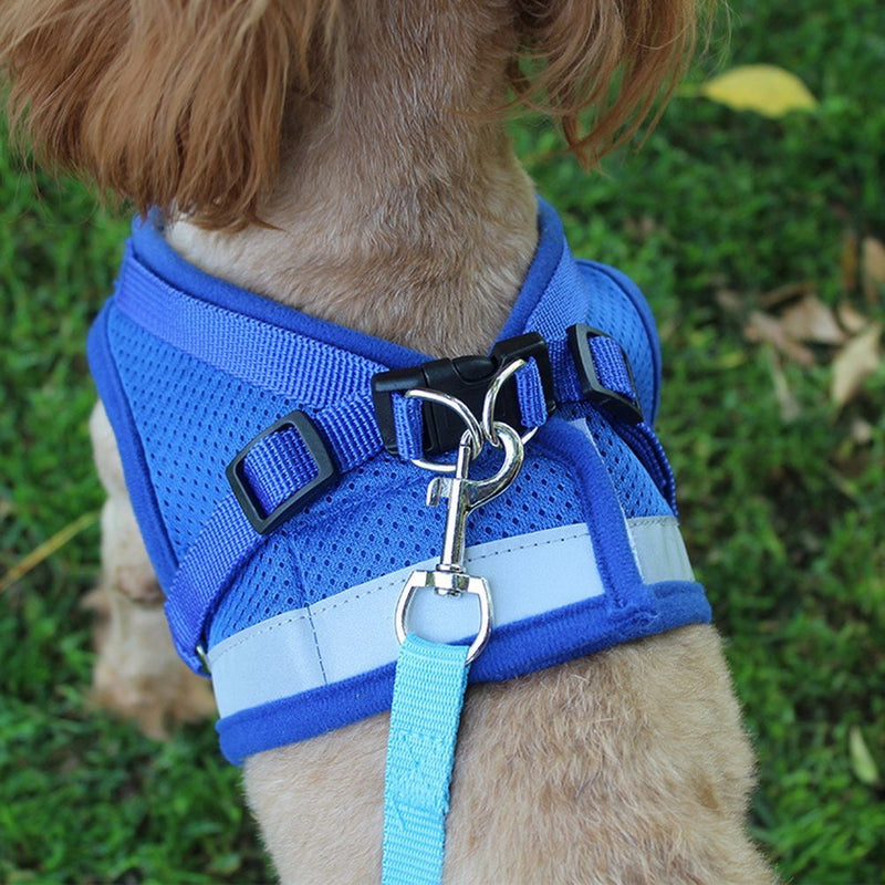ZHIYE Reflective Breathable Dog Vest Adjustable Pet Dogs Cats Harness Vest With Walking Lead Leash Set Handle Easy Control for Outdoor Walking and Car Rides S Blue - PawsPlanet Australia