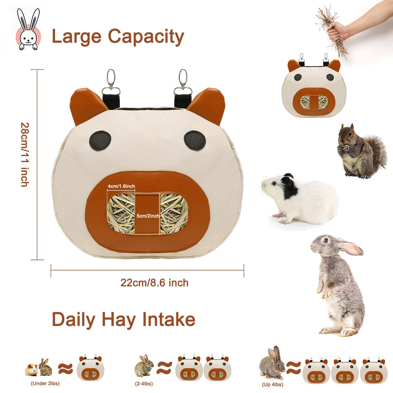 Kelivi Rabbit Hay Feeder Bag, Hay Feeder for Guinea Pig Hay Feeder Dispenser Storage Pouch with 2 Hanging Hooks for Bunny Small Animal Cage Mess Free White+Brown - PawsPlanet Australia