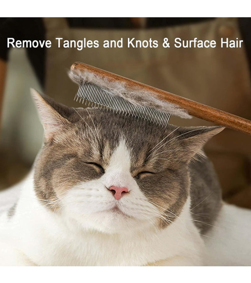 Octonyluck wooden cat comb, cat brush for long hair, short hair, stainless steel dog comb, flea comb for cats, suitable for all lengths, effectively removes tangles, mats and loose hair - PawsPlanet Australia