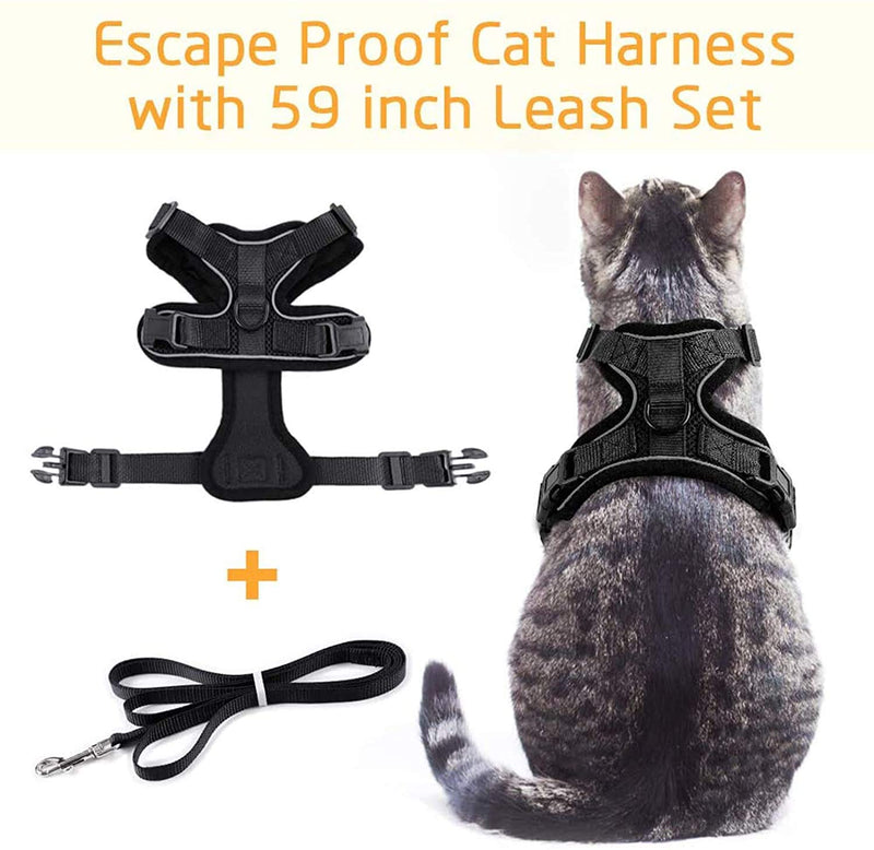 rabbitgoo Escape-Proof Cat Kitten Harness with Leash Set for Walking, Kitty Small Dog Harness with Leash Adjustable Reflective Strips Vest Harnesses for Small Medium Cats, XS Black - PawsPlanet Australia
