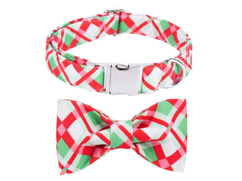 [Australia] - Lionet Paws Christmas Dog Collar with Bowtie Durable Adjustable Handmade Comfortable Cotton Bow Tie Dog Collar Cat Collar with Metal Buckle,Party,Festival,Holiday Style XS Green Rhombus 