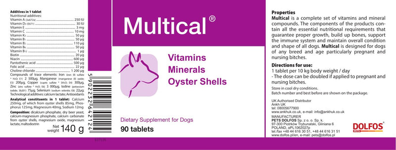 PETS Dolfos Multical 90 tablets Vitamins, Minerals from Oyster Shell for Dogs particularly pregnant and nursing dogs - PawsPlanet Australia
