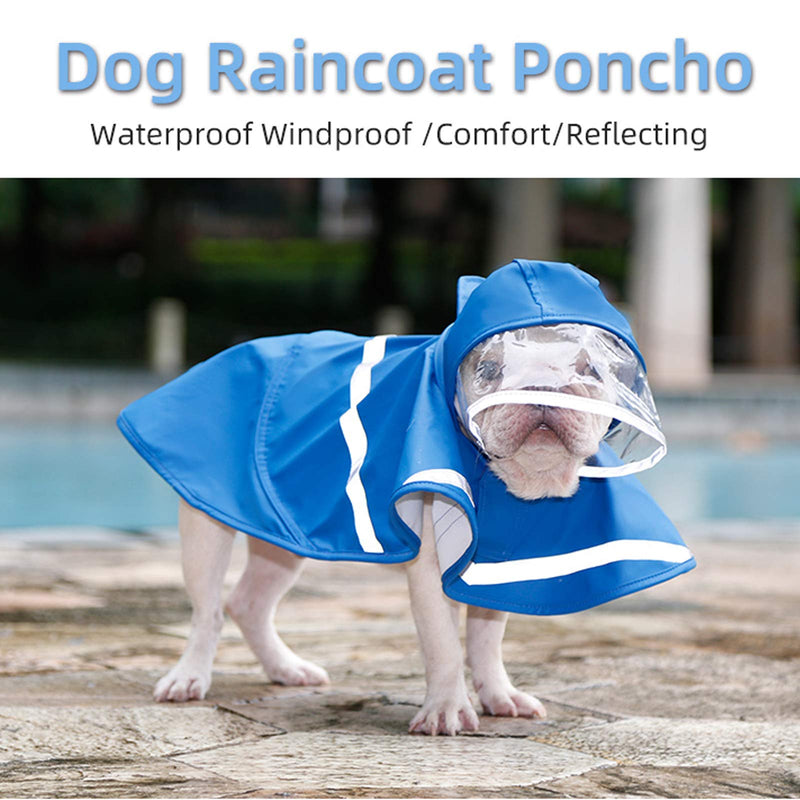 Reflective Dog Raincoat with Hood & Harness Hole for Small Medium Large Dog Puppy, Waterproof Hoodie Rain Jacket Poncho Clothes with Storage Bag,Magic Tape Closure Adjustable, Easy to Use X-Small Blue - PawsPlanet Australia