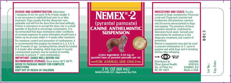Pfizer Nemex 2 - Puppy Wormer (Pyrantel Pamoate) 2oz 60ml - PawsPlanet Australia