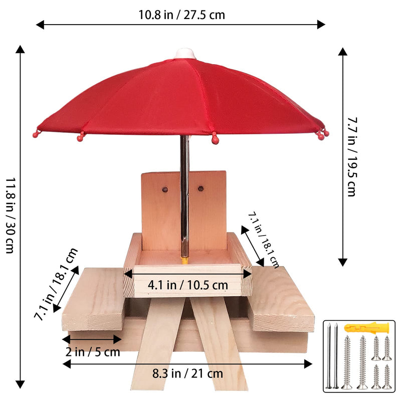 Squirrel Feeder, Wooden Squirrel Picnic Table with Umbrella and Corn Cob Holder, Outdoor Squirrel Care Bench Feeder for Garden - PawsPlanet Australia