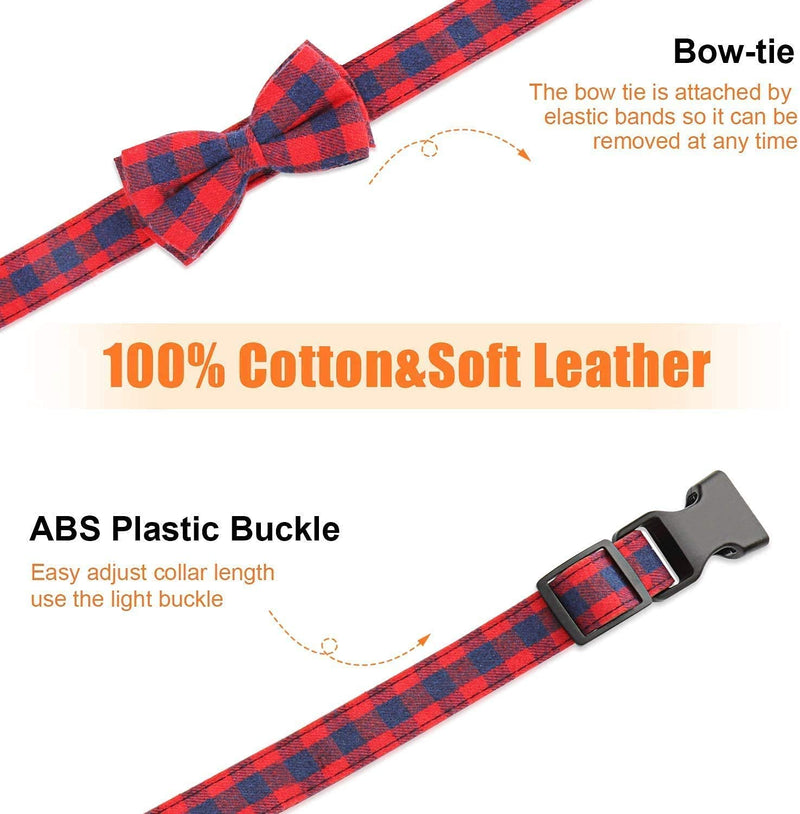 Leather Designer Puppy Dog Cat Bow Tie Collar Quick Release Checked Tartan Plain Small Medium Large (Small, Orange Check) - PawsPlanet Australia