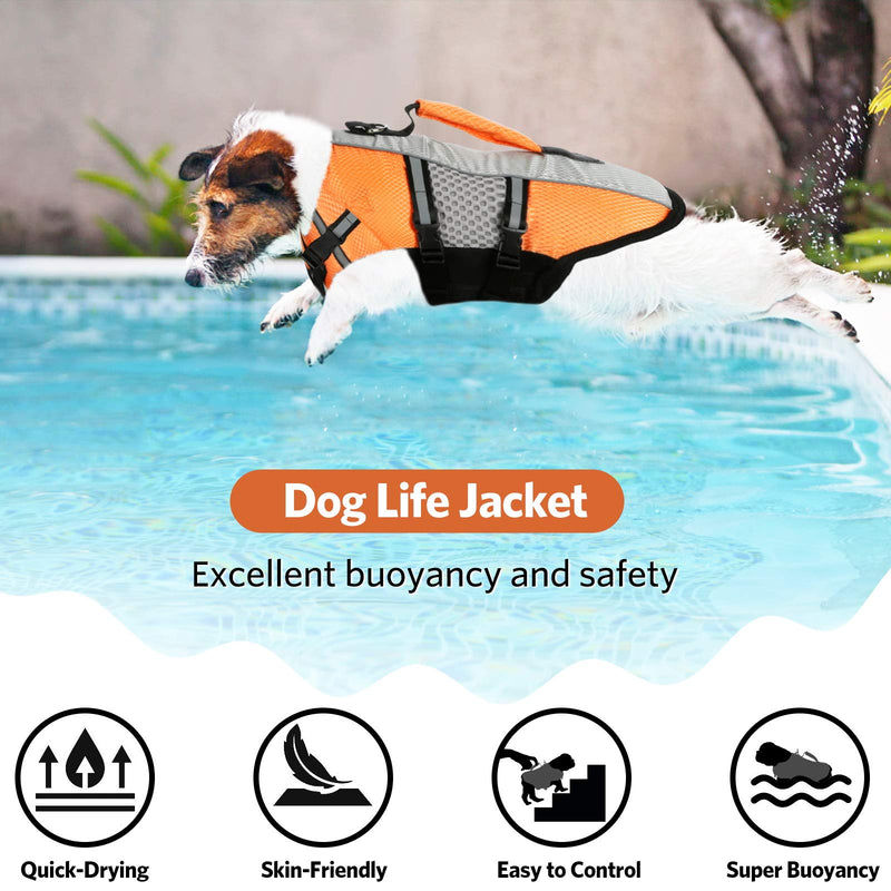 Dog Life Jacket Swimming Vest, Adjustable Dog Flotation Vest High Reflective Pet Life Preserver with Rescue Handle for Small Medium Large Dogs (Medium, Orange) - PawsPlanet Australia