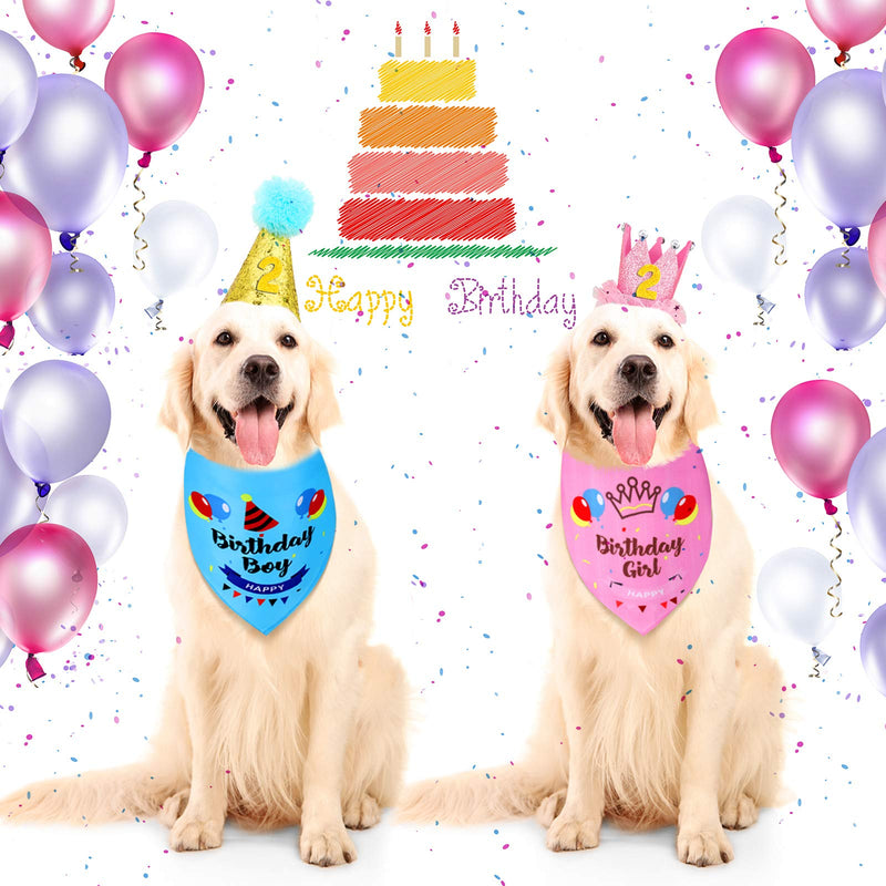 Ratar Dog Birthday Party Supplies Set Include 2 Pieces Dog Birthday Bandanas 2 Pieces Boy Girl Puppy Birthday Hats and 10 Pieces 0-8 Number Birthday Outfit for Small Medium Dog Pet (M, Blue, Pink, M) - PawsPlanet Australia