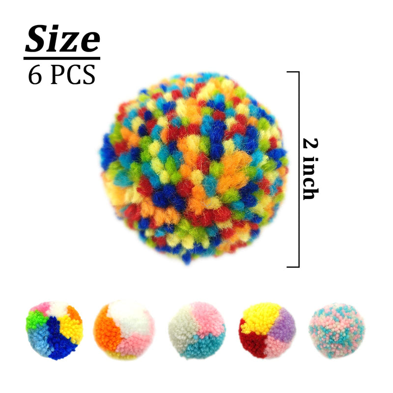 Andiker 6Pcs Assorted Color Cat Ball Toys, Woolen Yarn Puffs Cat Pom Pom Balls Interactive Kitten Chasing Toys - PawsPlanet Australia