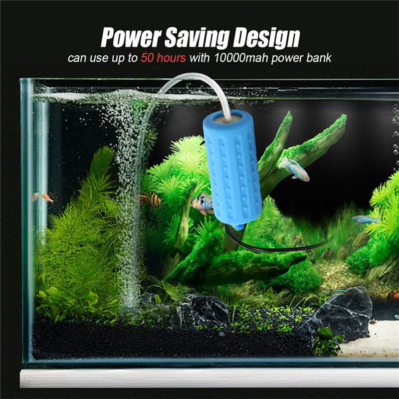 [Australia] - Mylivell Quietest Aquarium USB Air Pump Ultra Silent High Energy Saving Oxygen Air Pump Aquarium for Fish Tank with Air Stone and Silicone Tube blue no adapter 