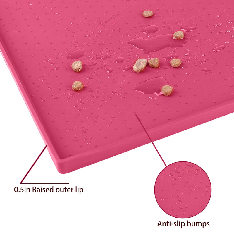 Hubulk Dog Food Mat L (19"x12") XL (24"x16") XXL (32X24) Raised Edge Silicone Non Slip Dishwasher Waterproof Pet Feeding Mat Bowl Placemat Large to Stop Food Spills and Water Bowl Messes on Floor L（19" x 12" x 0.5"） Pink - PawsPlanet Australia