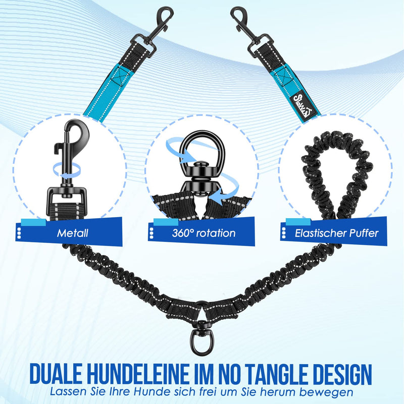 Eyein Double Leash for 2 Dogs, Dog Leash for Large Dogs, Flexible and Reflective Tangle-Free Dog Leash with 2 Padded Handles for Dogs from 11 to 68 kg (Blue) Blue Large (Total Weight 11-68 kg) - PawsPlanet Australia