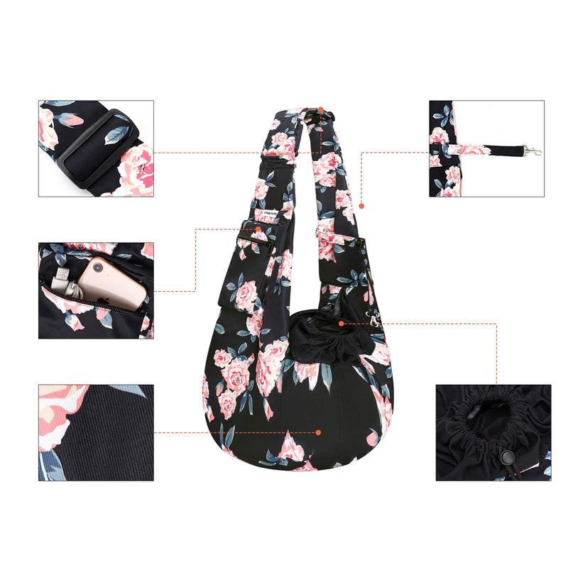 MOSISO Pet Dog Carrier Sling Bag, Cat Carrier Rose Tote Pouch Bag Hands Free Adjustable Strap Soft Carrying Pocket Puppy Travel Shoulder Bag for Puppies Small Dog/Cat for Outdoor Travelling, Black - PawsPlanet Australia