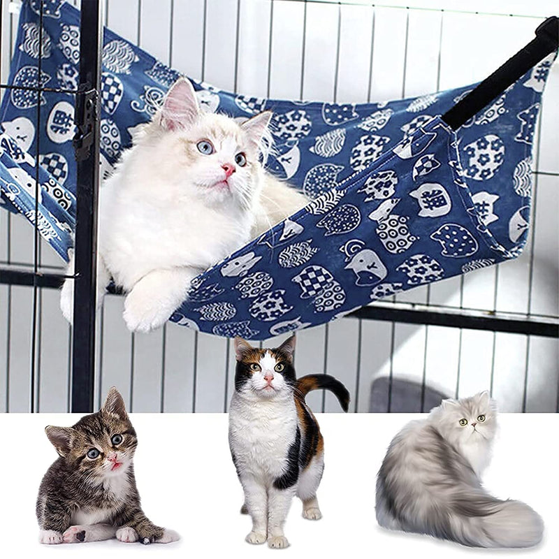 FOUFLY 1Pc Cat Hammock,Double-Sided Printing Adjustable Strap Cat Hanging Hammock Pet Cage Hammock for Cats/Kitten/Puppy/Small Dogs/Rabbits/Other Small Animals-Blue Blue(1Pc) - PawsPlanet Australia