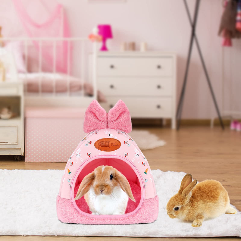 YUEPET Rabbit Bed Warm Guinea Pig Cave Beds Cute Bowknot Rabbit House and Hideouts Cage Accessorie for Bunny Guinea Pigs Chinchilla and Other Small Animals - PawsPlanet Australia