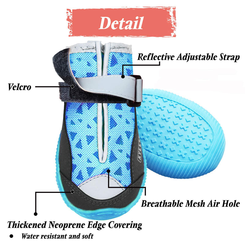 kyeese 4Pcs Dog Shoes Waterproof Anti-Slip Bottom Dogs Boots Blue with Reflective Straps Adjustable Small (Width 2.25") - PawsPlanet Australia