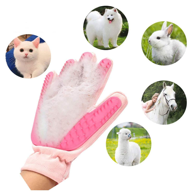 XINYAO Pet Grooming Glove, Efficient Pet Hair Remover Mitt,Gentle dusting Brush Gloves,Size Fit All Works for Dogs,Horses,Cats and Other Animals (1-Pair) Pink - PawsPlanet Australia