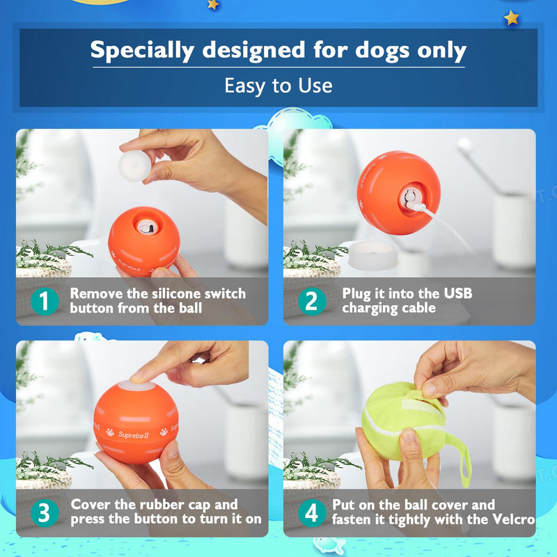 Petiepaw Interactive Dog Ball Toy, Durable Automatic Rolling Ball for Puppies/Small/Medium Dogs, USB Rechargeable - PawsPlanet Australia
