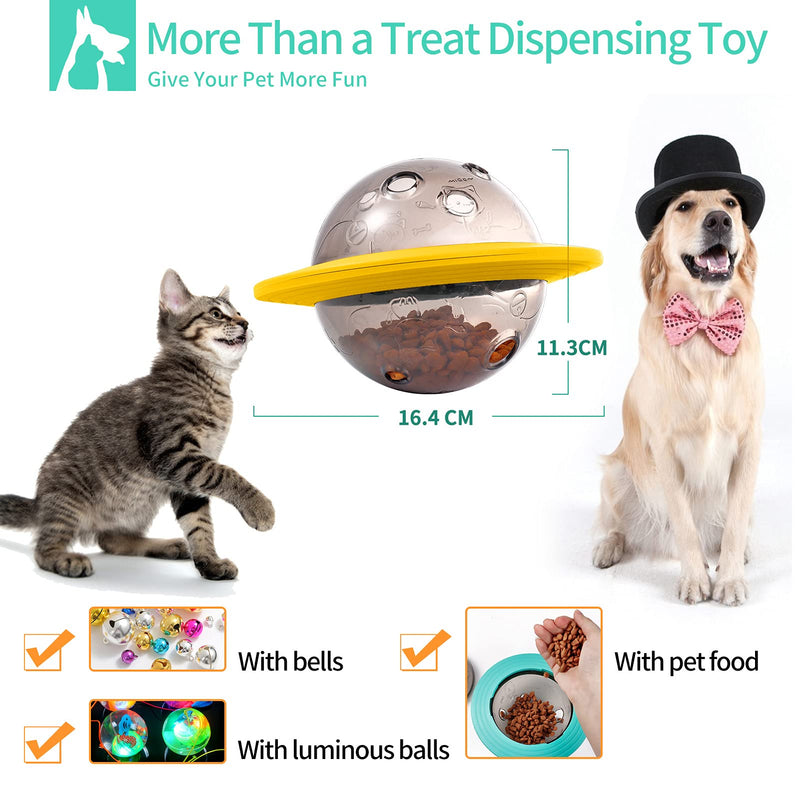 Idepet Dog Treat Dispensing Toy,UFO-Shaped Nontoxic Pet Dog Interactive Slow Feeder Toy Bite-resistant Food Dispensing Puzzle Toy Ball for Dogs Cats Puppy Chihuahua Teddy (Yellow) Yellow - PawsPlanet Australia