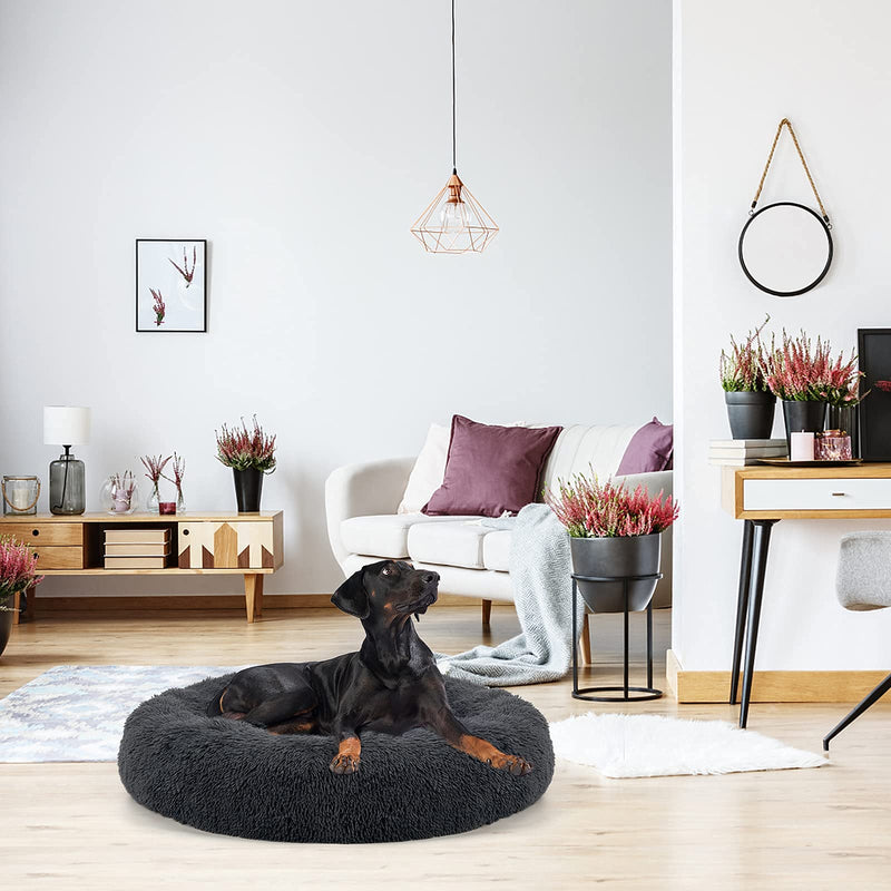 Dog Bed, Calming Cat Bed, Upgraded Thick Pet Donut Cuddler, Detachable Washable Cozy Bed with Anti-Slip & Water-Resistant Bottom, Pet Cushion Bed for Small Medium Large X-Large Dog or Cat Small(23"*23") Dark Grey - PawsPlanet Australia