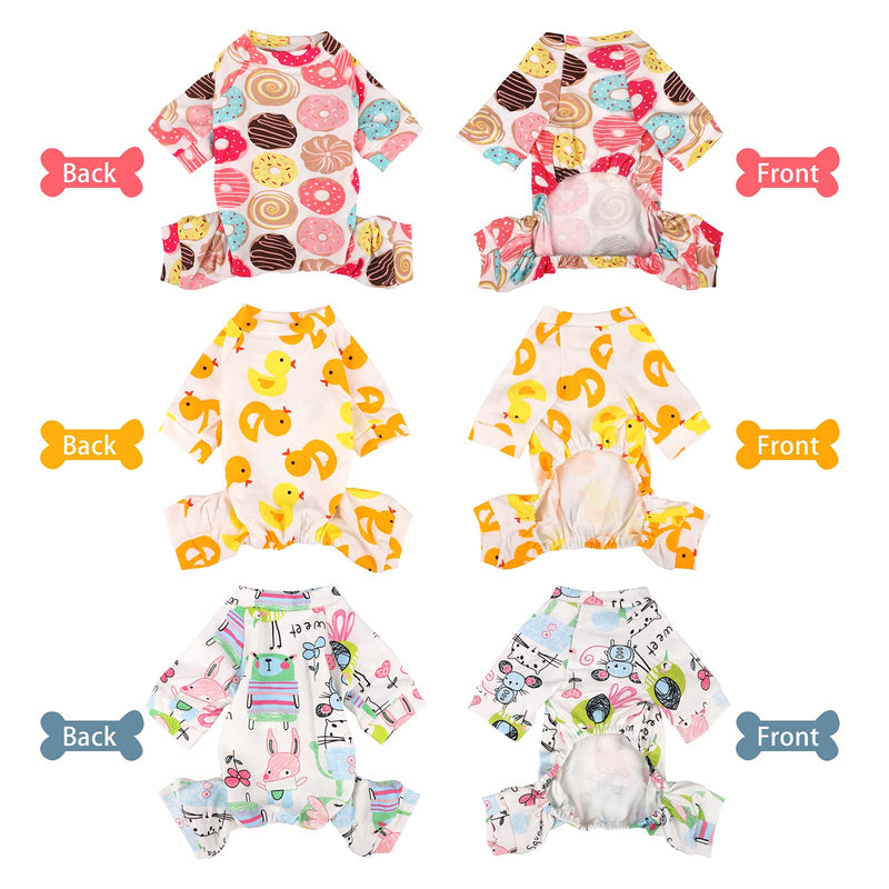 URATOT 3 Pieces Pet Jumpsuit Soft Dog Pajamas Puppy Rompers Pet Dog Cute Clothes Puppy Bodysuits for Pet Puppy Dog Cat Onesies, 3 Styles (Medium) Duck, Mouse, Donut Medium - PawsPlanet Australia