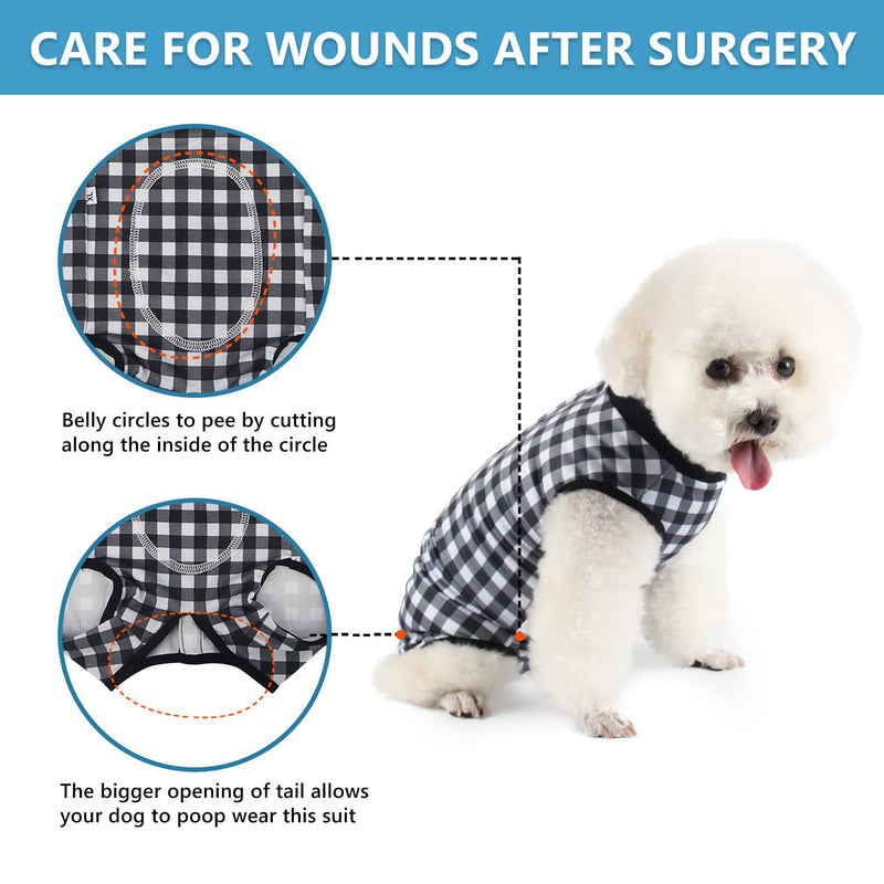 Due Felice Dog Surgical Onesie Recovery Suit for Female Male Small Medium Dog After Surgery Bodysuits Pet Cone E-Collar Alternative Black Plaid/X-Small X-Small - PawsPlanet Australia