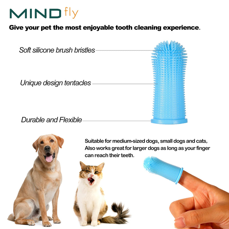 MINDFLY Dog Ball Toy, 360º Finger Toothbrush Kit 5 in One,100% BPA Free, Full Surround Soft Bristles,Durable Rubber Dog Treat Toys for Easy Teeth Cleaning，IQ Training for Puppies and Small Medium Pets - PawsPlanet Australia