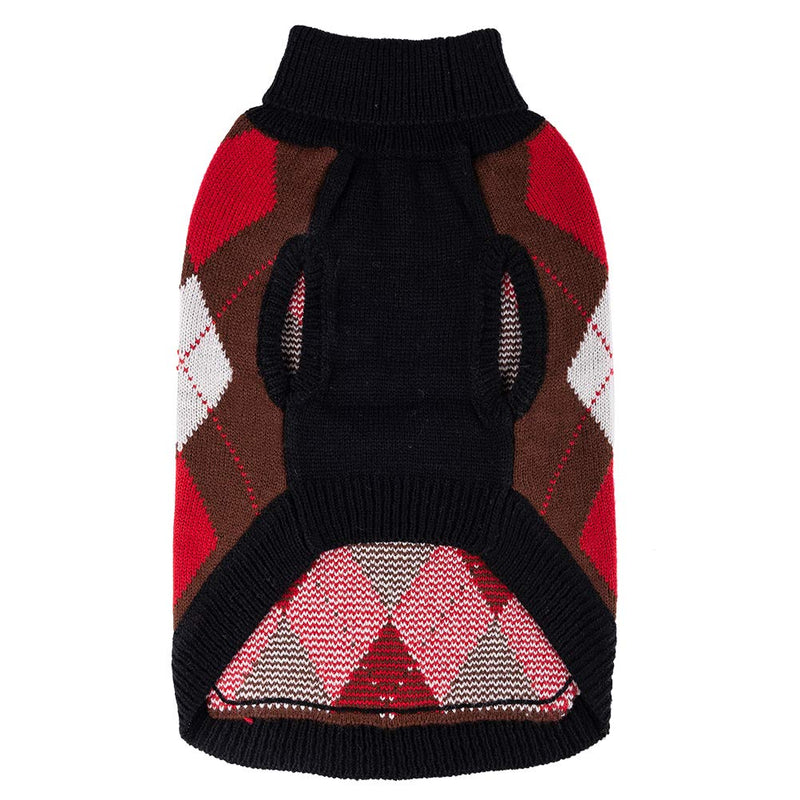 PAWCHIE Classic Dog Sweater Knit Turtleneck, Plaid Knitwear Sweaters, Warm Clothes for Small to Large Dogs S/M Black & Red - PawsPlanet Australia