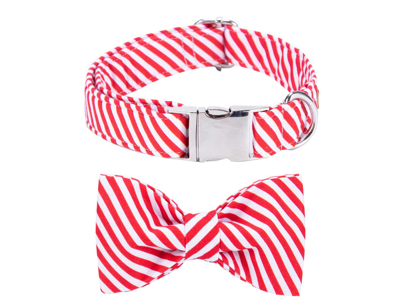 [Australia] - lionet paws Christmas Dog Collar with Bowtie Durable Adjustable Handmade Comfortable Cotton Bow Tie Dog Collar Cat Collar with Metal Buckle,Party,Festival,Holiday Style S Red&White Stripe 