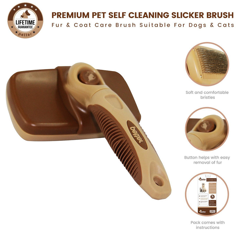 [Australia] - Petter Premium Pet Self Cleaning Slicker Brush Fur & Coat Care Brush Suitable for Dogs & Cats, for Tangled and Matted Hair 