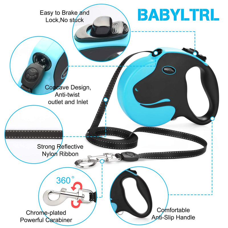 [Australia] - BABYLTRL Upgraded Retractable Dog Leash, 360° Tangle-Free Dog Walking Leash for Heavy Duty up to 110lbs, 16ft Strong Reflective Nylon Tape with Anti-Slip Handle, One-Handed Brake, Pause, Lock Blue 