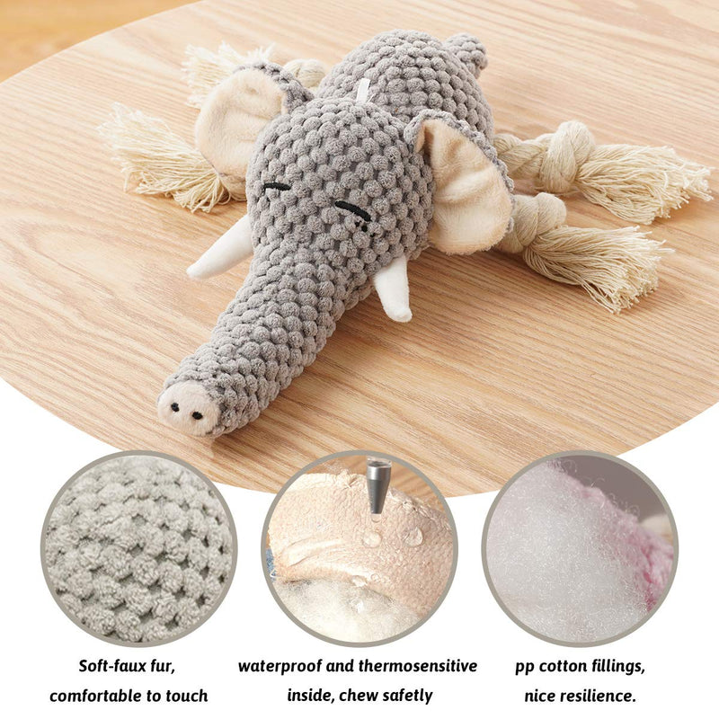 [Australia] - KOL Dog Plush Toys Dog Chew Toys Pet Squeaky Toys with Crinkle Paper, Interactive, Chewing and Durable Toys for Puppy Dogs and Medium Dogs. elephant 