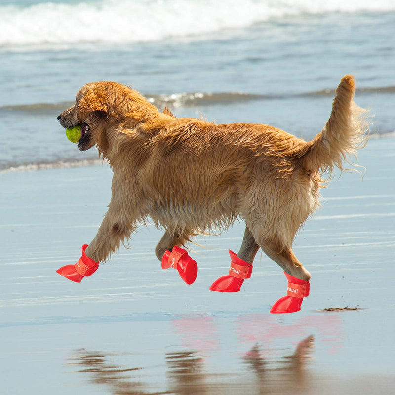 Geyoga 8 Pcs of Pet Snow Shoes Dog Rain Boots Candy Colors Dog Silicone Booties Waterproof Anti-Slip and Adjustable for Rainy Snow Weather S Size Red and Orange - PawsPlanet Australia