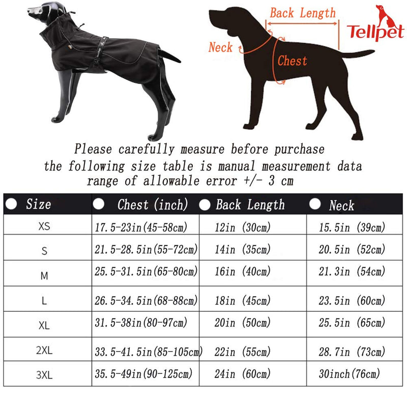 [Australia] - Tellpet Dog Jacket Fleece Dog Cold Weather Coats Reflective Waterproof Jackets M(Chest:25.5-31.5",Back Length:16") Black 