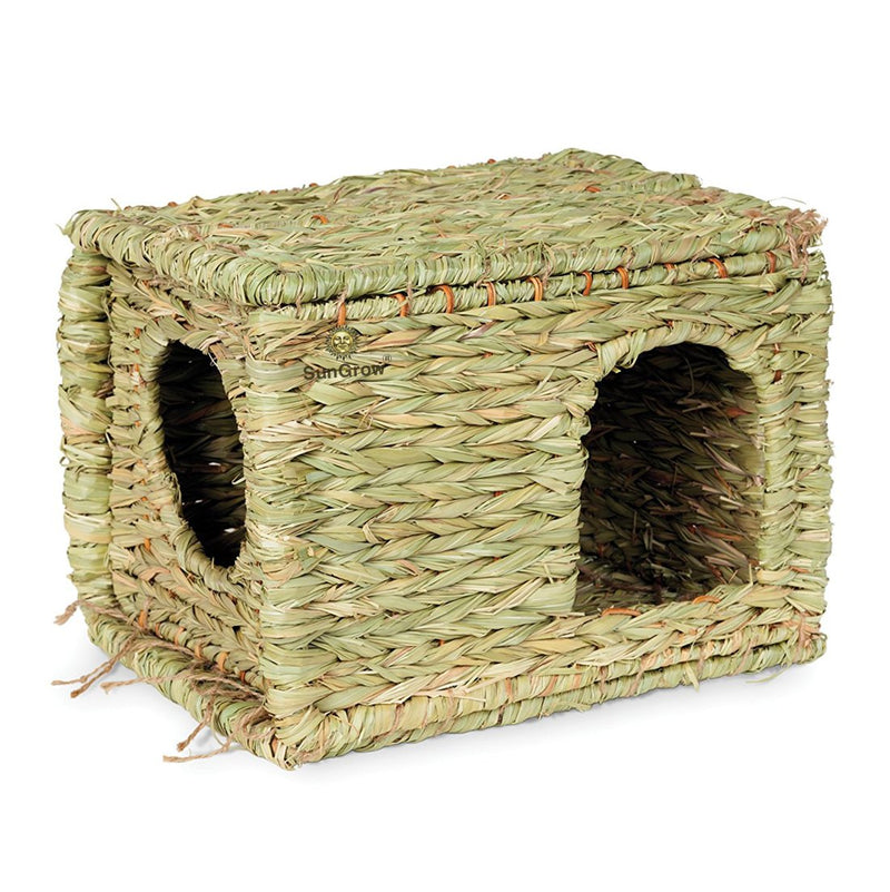 [Australia] - SunGrow Grass House, 11.8x7.8x9 Inches, Folding Woven Hut for Laying or Sleeping, Edible Chew Home, Multi-Utility Toy for Small Animals, Non-Toxic, Provides Comfort, Warmth and Security 