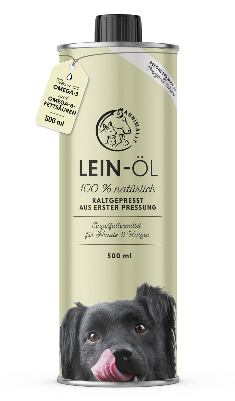 Annimally linseed oil for dogs 500ml - linseed oil cold-pressed rich in omega 3 & 6 fatty acids & vitamin B - barf oil suitable for dogs, cats and horses I pure natural product from Germany - PawsPlanet Australia