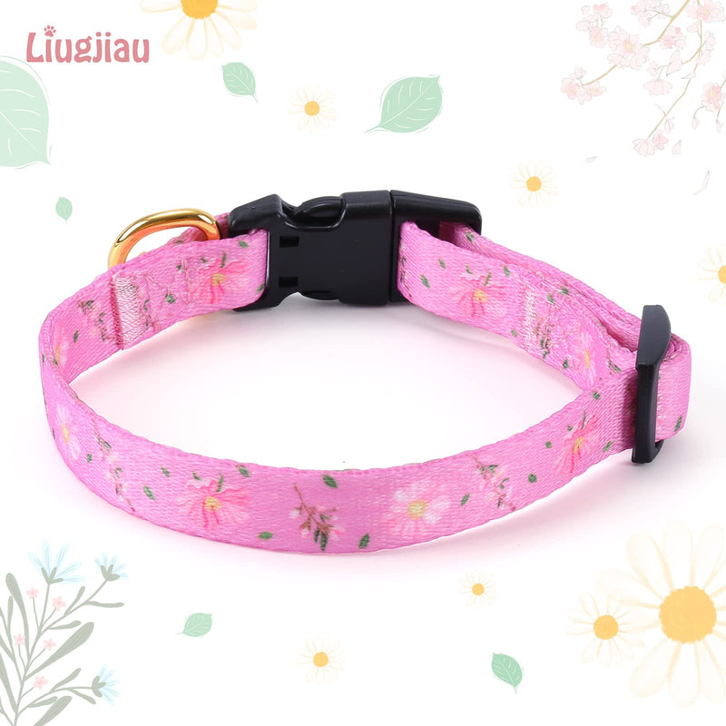 Cotton Handmade Dog Collar for Small Medium Large Dogs,Pink Flowers with Pendant Cute Dog Collars,Ideal for Girl Dogs Boy Dogs (Small) Pink S - PawsPlanet Australia
