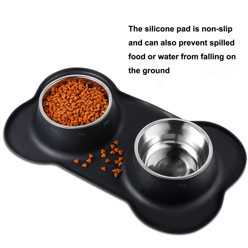 SUOXU Dog Bowl Non Slip Stainless Steel Double Dog Bowls Set , with Non-Spill Silicone Mats Pet Feeding Bowl,for Cat Dog Puppy Food Bowl and Water Bowls(M-14oz/400ml) 400 ml (Pack of 1) Black - PawsPlanet Australia