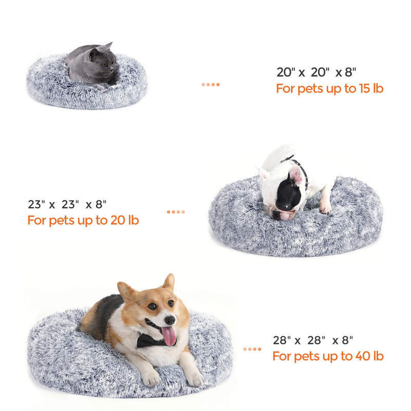 FEANDREA Dog Bed, Cat Bed, Soft Plush Surface, Donut-Shaped Dog Sofa with Removable Inner Cushion, Washable 20"Dia. × 8" Gray - PawsPlanet Australia