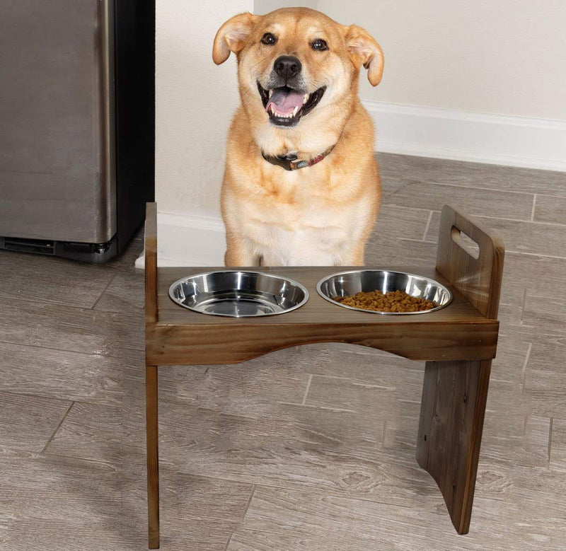 Eitida Raised Pet Bowls with 3 Adjustable Heights and 2 Stainless Steel Bowls,Waterproof Pad for Cats and Dogs,Suitable for Small Medium Large Dogs or Cats. Brown - PawsPlanet Australia