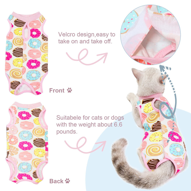 HACRAHO Cat Recovery Suit, 1 Piece Cat Wound Surgery Recovery Suit Breathable E-Collar Alternative for Cats and Dogs, Donuts, Chest Girth 13.39" - PawsPlanet Australia