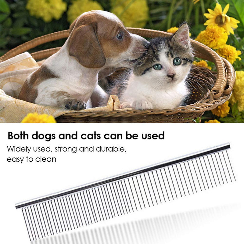 nuoshen Pet Comb, Stainless Steel Pet Grooming Comb Rounded Teeth Dog Comb Greyhound Comb Grooming Tools for Large, Medium and Small Dogs Cats Horse (19 x 3.5 cm) silver - PawsPlanet Australia