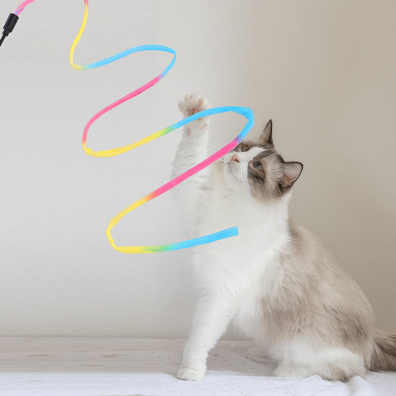 Molain Cat Wand Rainbow Toy 3pcs Rainbow Ribbon Wand for Kitten Training Rainbow Ribbon Charmer Wand Interactive Catcher Teaser Wand for Kitten Cat Exerciser (30cm) - PawsPlanet Australia