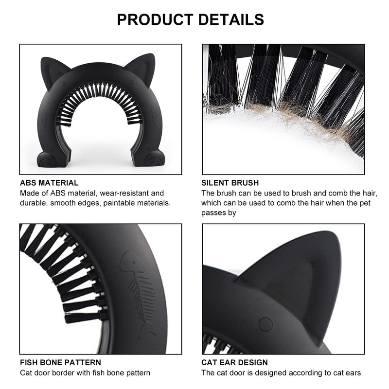 IKUSO Cat Door for Interior Doors ,Kitty Door with Grooming Brush -Removable Beauty Brush,Fit 10kg or Less Cat Pass,10.55"*2.45"*9.05" - PawsPlanet Australia
